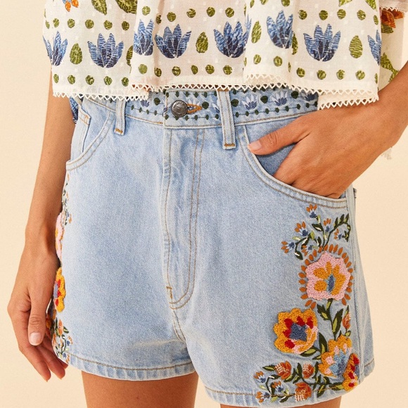 FARM Rio Pants - FARM RIO Summer Garden Embroidered Denim Shorts NWOT